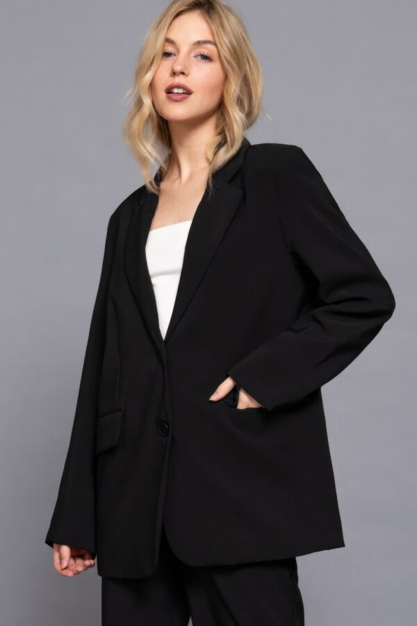 Tailored Notched-Collar Blazer with Front Button – Black