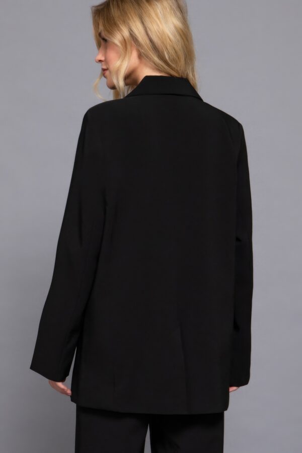 Tailored Notched-Collar Blazer with Front Button – Black