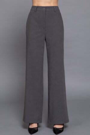 Back-Elastic Straight Woven Pants in Heather Charcoal