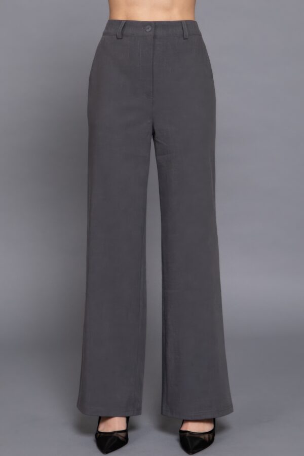 Back-Elastic Straight Woven Pants in Heather Charcoal