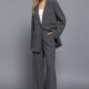 Back-Elastic Straight Woven Pants in Heather Charcoal
