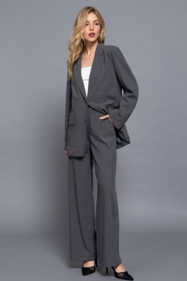 Back-Elastic Straight Woven Pants in Heather Charcoal