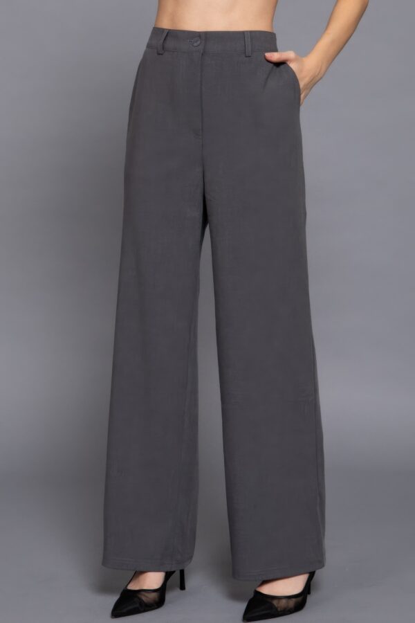 Back-Elastic Straight Woven Pants in Heather Charcoal