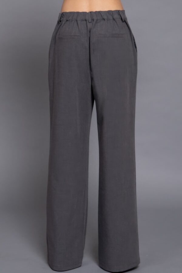 Back-Elastic Straight Woven Pants in Heather Charcoal