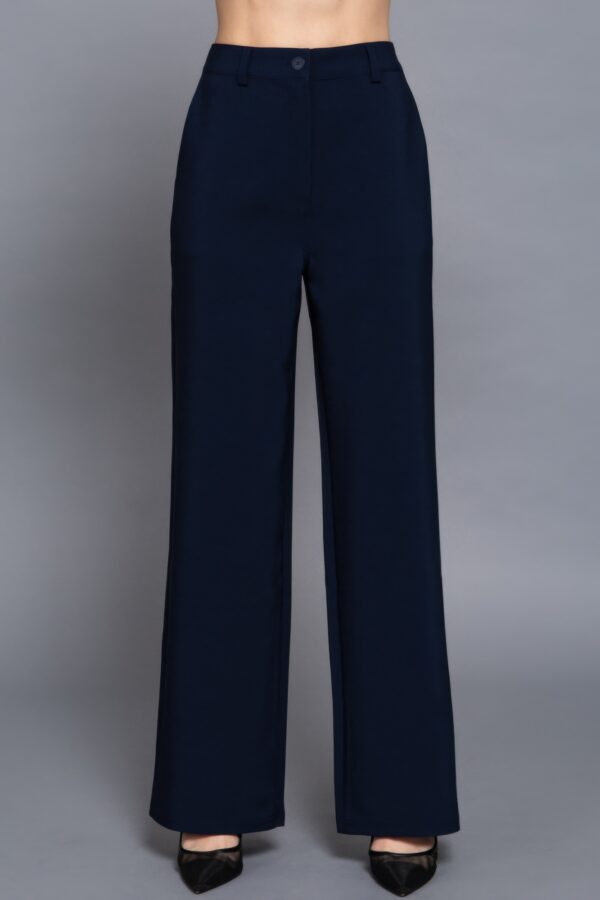 Straight Woven Long Pants with Back Elastic – Navy