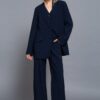 Straight Woven Long Pants with Back Elastic – Navy