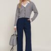 Straight Woven Long Pants with Back Elastic – Navy