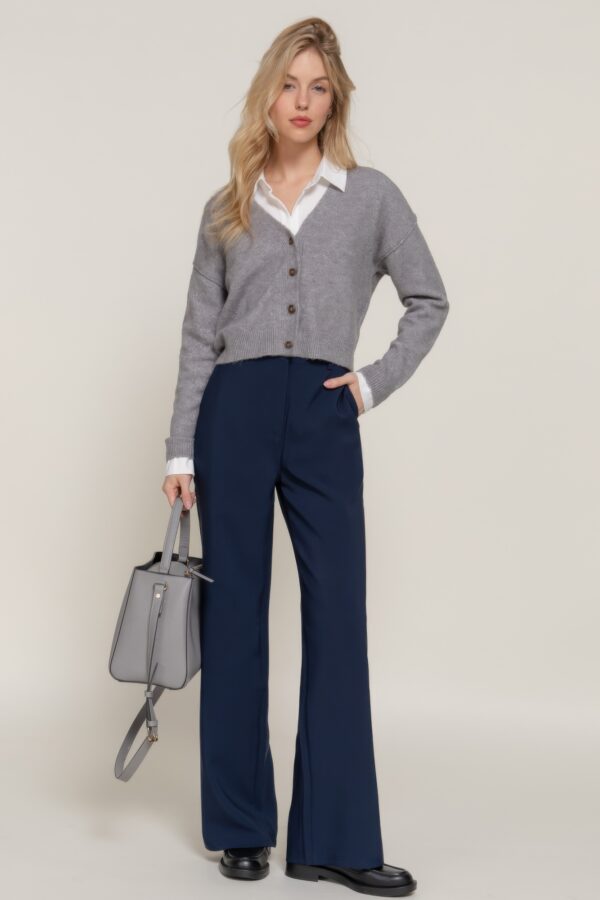 Straight Woven Long Pants with Back Elastic – Navy