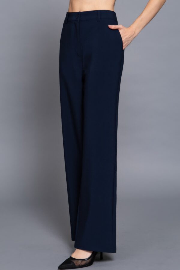Straight Woven Long Pants with Back Elastic – Navy