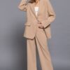 Straight Woven Long Pants with Back Elastic – Taupe