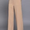 Straight Woven Long Pants with Back Elastic – Taupe