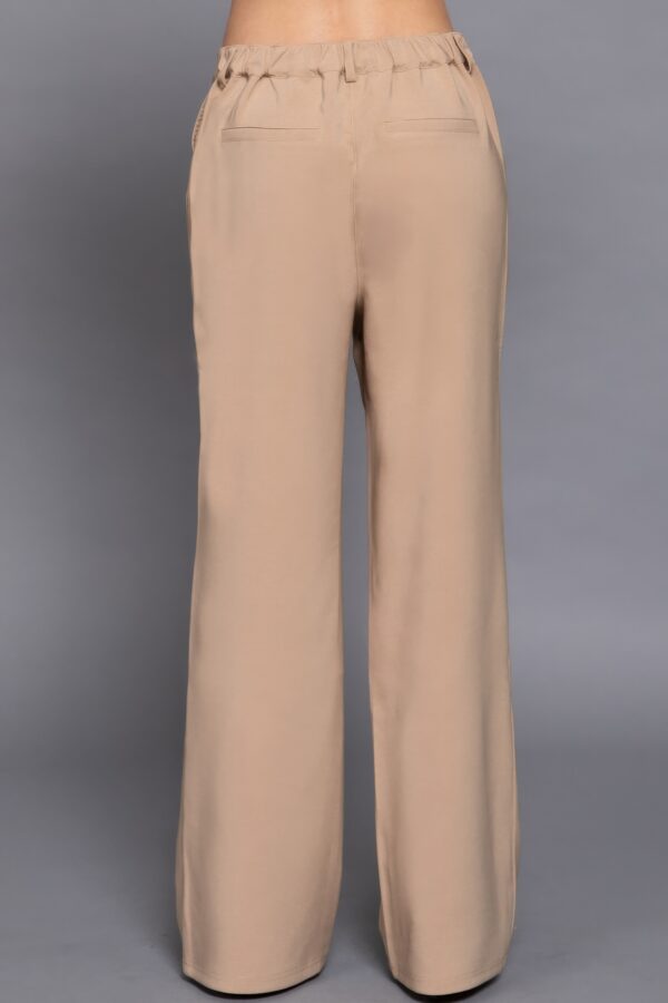 Straight Woven Long Pants with Back Elastic – Taupe