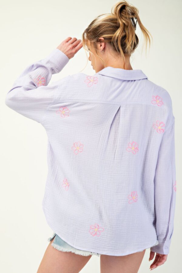 Cotton Gauze Button-Down with Embroidered Pocket – Lavender