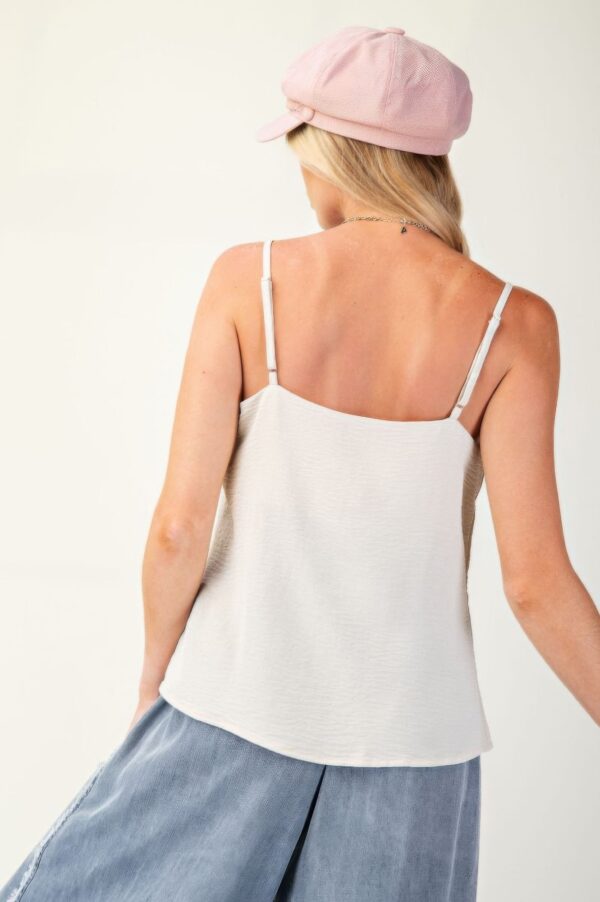 Textured Lace-Trim Poly Camisole – Ecru