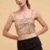 Rose Gold Floral Sequin Crop Top – Straight Neck