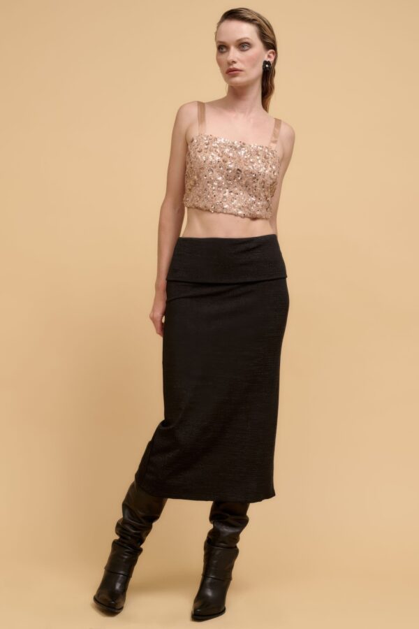 Rose Gold Floral Sequin Crop Top – Straight Neck