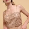 Rose Gold Floral Sequin Crop Top – Straight Neck
