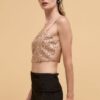 Rose Gold Floral Sequin Crop Top – Straight Neck