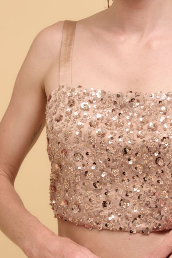 Rose Gold Floral Sequin Crop Top – Straight Neck