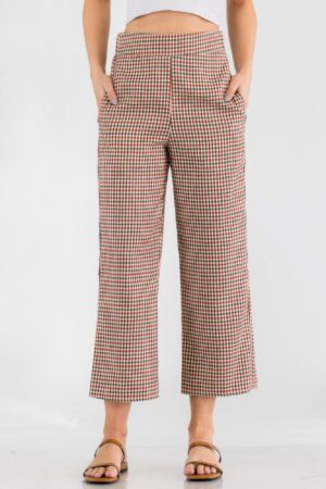 Gingham High Waist Pants with Side Pockets – Red Gingham