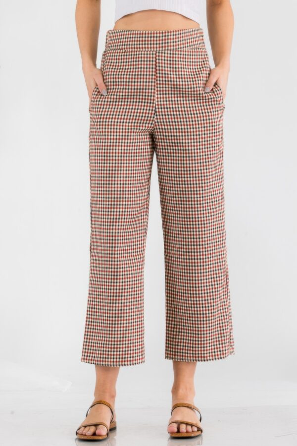 Gingham High Waist Pants with Side Pockets – Red Gingham