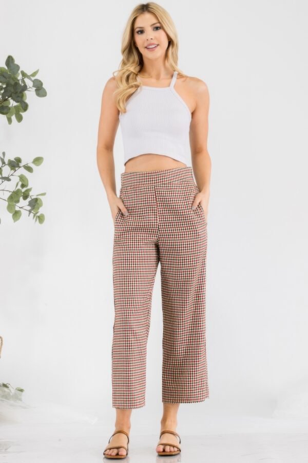 Gingham High Waist Pants with Side Pockets – Red Gingham