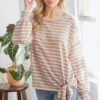 Striped Long Sleeve Top with Ribbon Tie – Orange