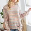 Striped Long Sleeve Top with Ribbon Tie – Orange