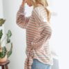 Striped Long Sleeve Top with Ribbon Tie – Orange