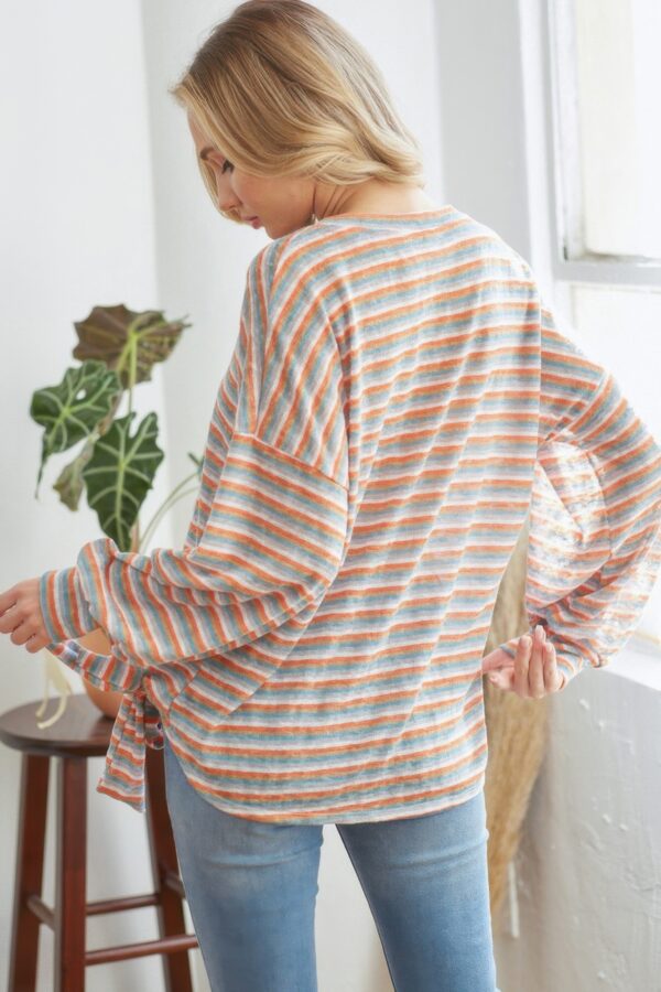 Striped Long Sleeve Top with Ribbon Tie – Orange