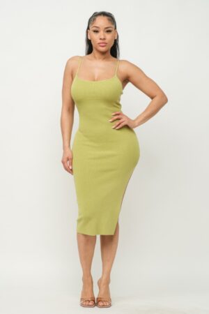 Side-Slit Cami Midi Dress – Green Bean