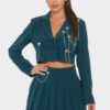 Pleated Skirt Set with Rhinestone & Chain Detail – Hunter