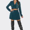 Pleated Skirt Set with Rhinestone & Chain Detail – Hunter