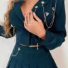 Pleated Skirt Set with Rhinestone & Chain Detail – Hunter