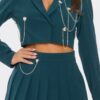 Pleated Skirt Set with Rhinestone & Chain Detail – Hunter