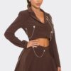 Pleated Skirt Set – Rhinestone & Chain Detail, Chocolate