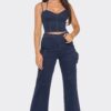 Navy Crop Jacket 3-Piece Set – Coordinated Top & Bottoms