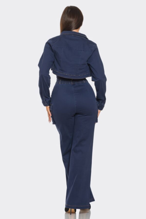 Navy Crop Jacket 3-Piece Set – Coordinated Top & Bottoms