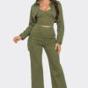 Olive Crop Jacket 3-Piece Set – Jacket, Top & Bottoms
