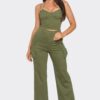 Olive Crop Jacket 3-Piece Set – Jacket, Top & Bottoms