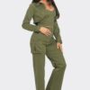 Olive Crop Jacket 3-Piece Set – Jacket, Top & Bottoms