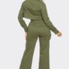 Olive Crop Jacket 3-Piece Set – Jacket, Top & Bottoms