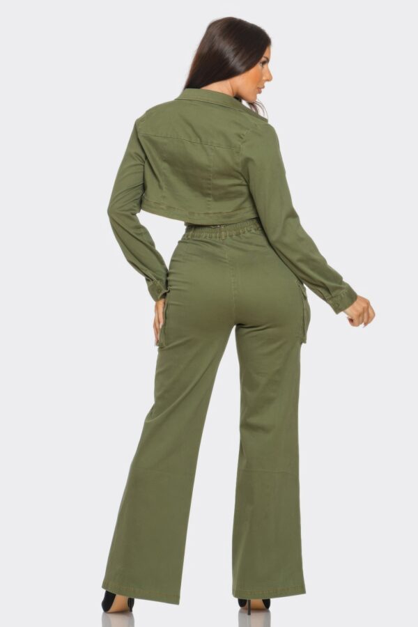 Olive Crop Jacket 3-Piece Set – Jacket, Top & Bottoms