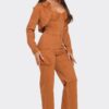3-Piece Crop Jacket Set – Brown Cotton-Blend