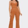 3-Piece Crop Jacket Set – Brown Cotton-Blend