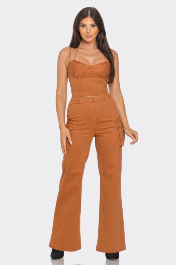 3-Piece Crop Jacket Set – Brown Cotton-Blend