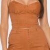3-Piece Crop Jacket Set – Brown Cotton-Blend