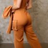 3-Piece Crop Jacket Set – Brown Cotton-Blend