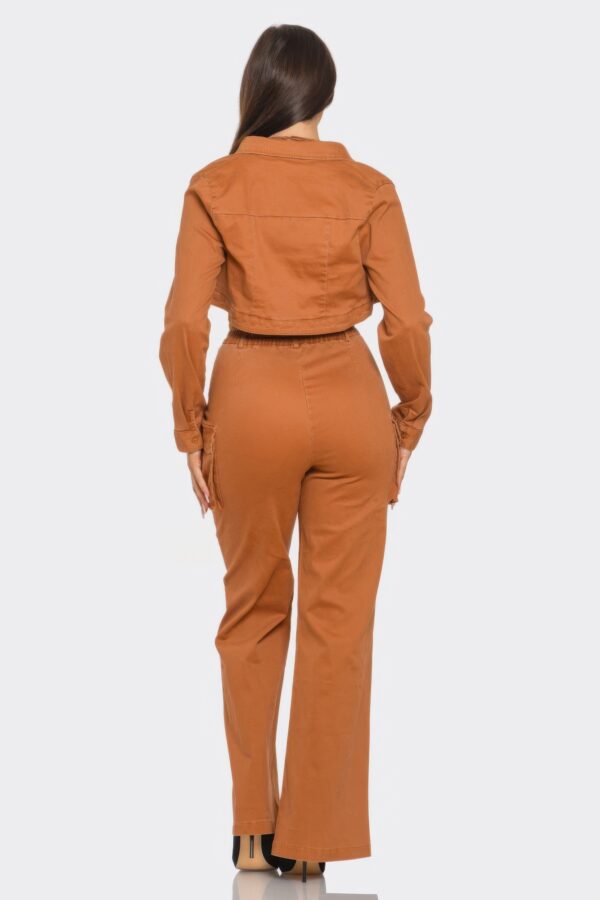 3-Piece Crop Jacket Set – Brown Cotton-Blend