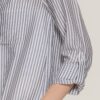Long-Sleeve Split Round Neck Striped Woven Top – Black